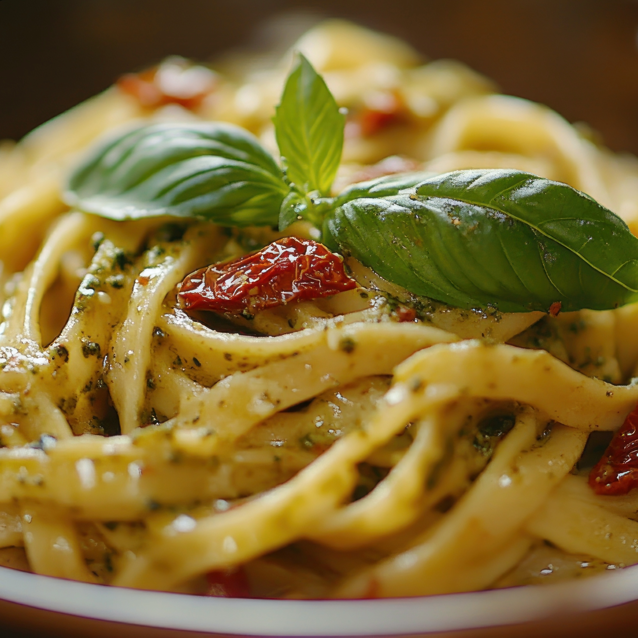 Pasta tomate seco y albahaca